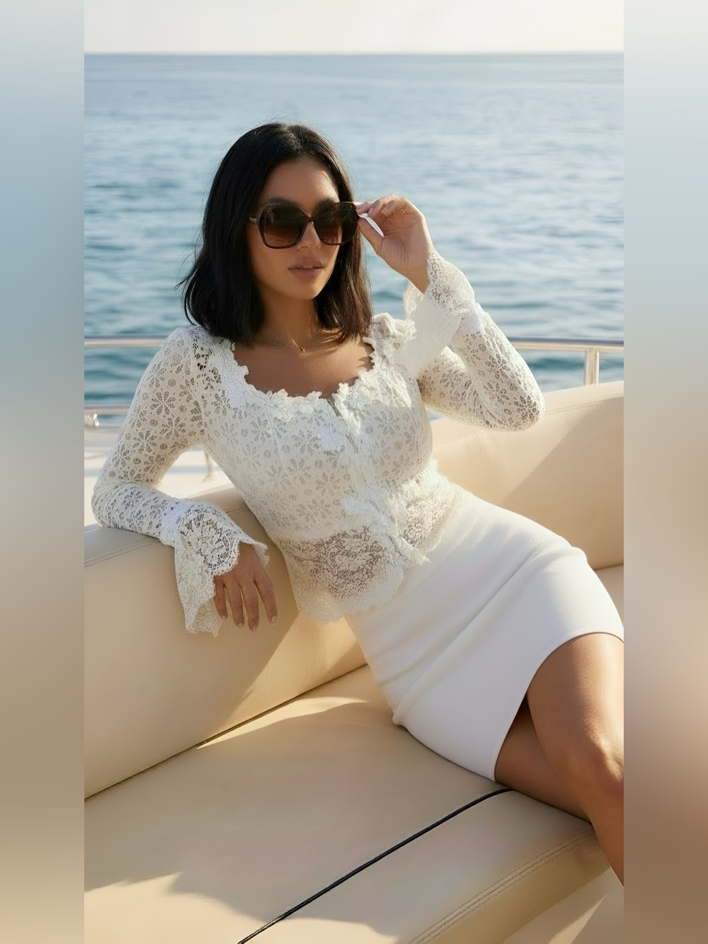 SAGAIE LACE W/sequins WHITE DRESSY TOP SIZE FR3/10US